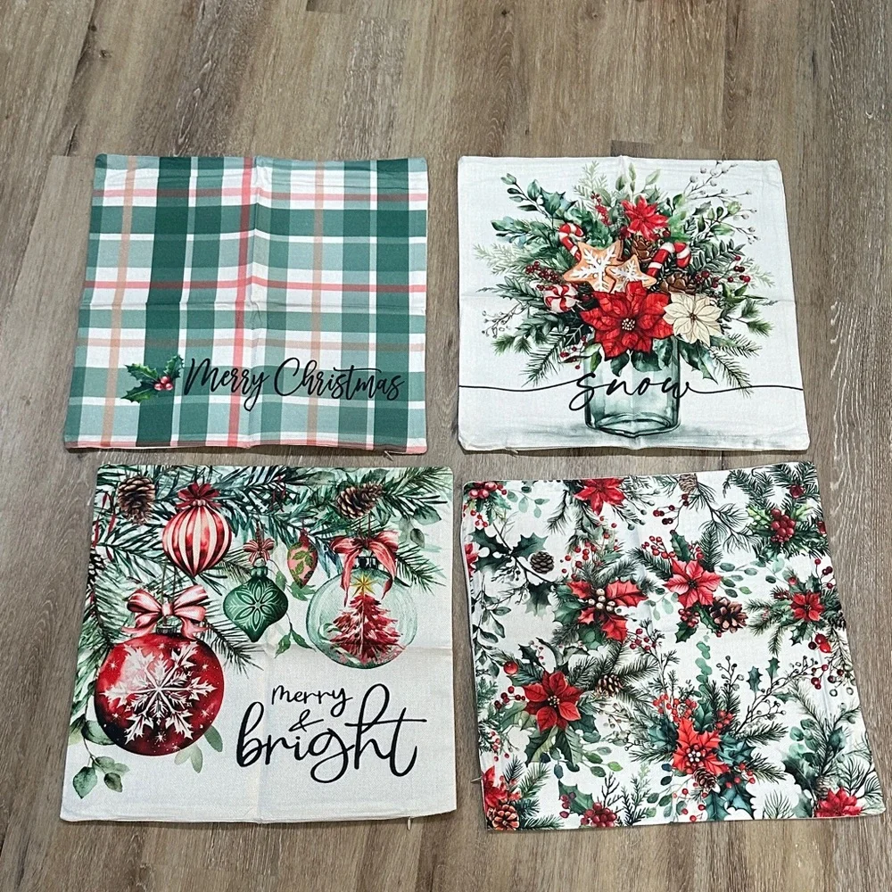 Festive Holiday pillow sham Set - Green, Red, White 17x17 in